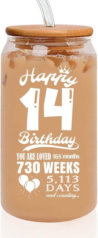 Photo 1 of 14th Birthday Decorations for Boys Girls - Gifts for Girls 14 Years Old - 14 Birthday Decorations for Boys Girls - Birthday Gifts for Girls Daughter Son Sister - 16 Oz Coffee Can Drinking Glass Cup
