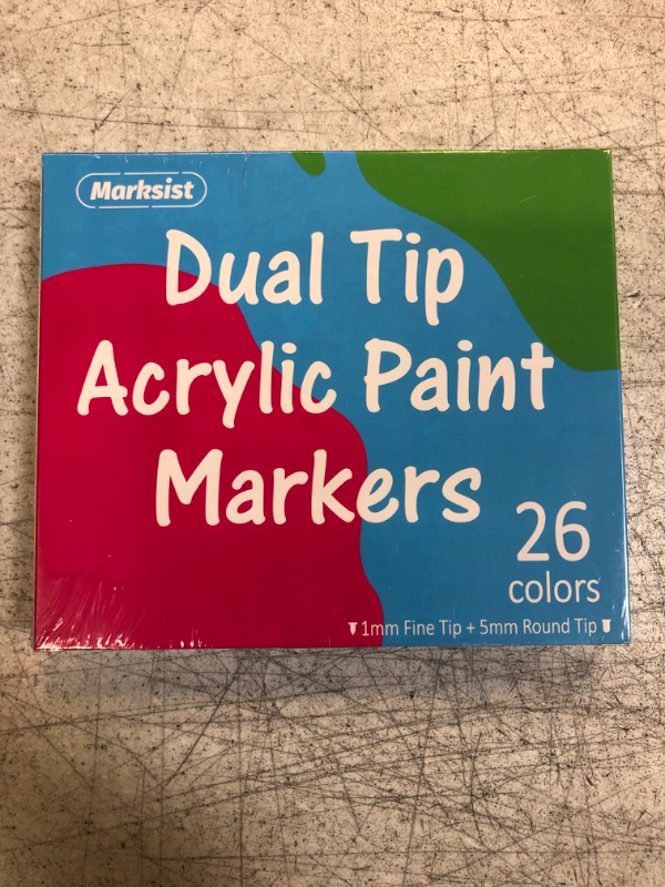 Photo 2 of MARKSIST 26 Colors Acrylic Paint Markers, Dual Tips Acrylic Paint Pens - 1mm Extra Fine Tip & 5mm Medium Tip, Non-toxic Acrylic Marker Pens for Rock, Wood, Paper, Canvas, Arts and Crafts