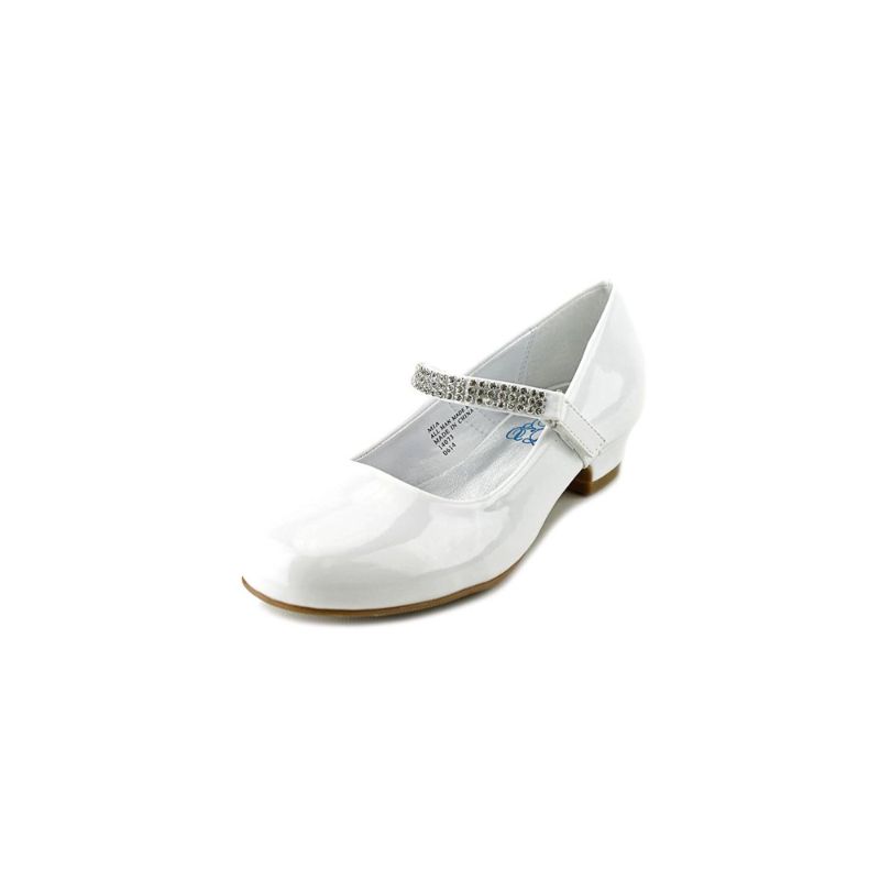 Photo 1 of  Girls 1" Low Heel Dress Shoe with Rhinestone Strap White 6