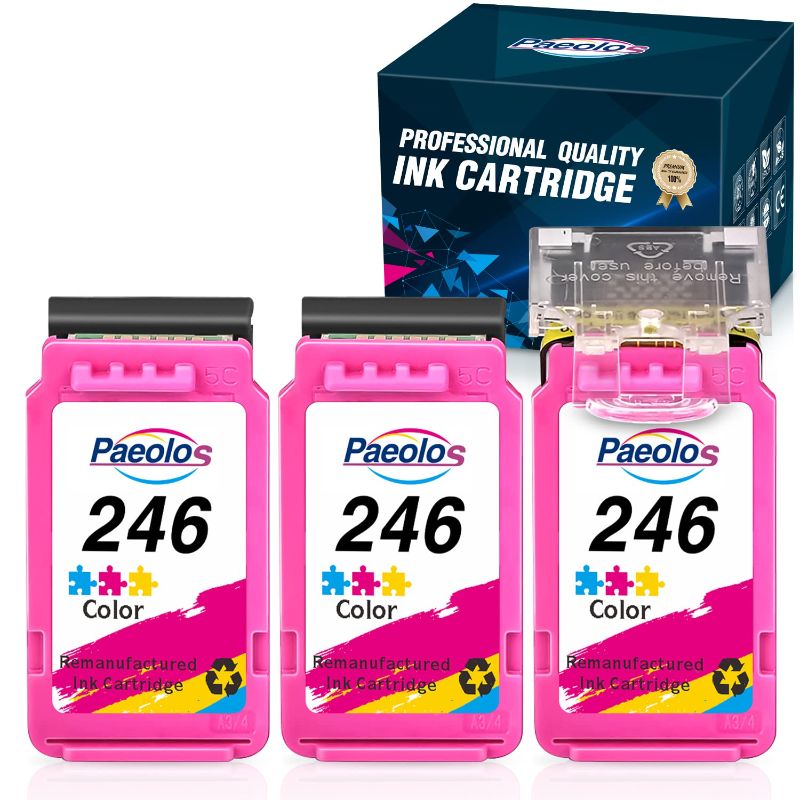 Photo 1 of Remanufactured 246 Ink Cartridges Replacement for Canon 246 246XL for PIXMA MG2420 MG2924 MG2920 MX492 TS3120 TS302 TS202 TR4520 iP2820, 3 Packs (3 Tri-Color)