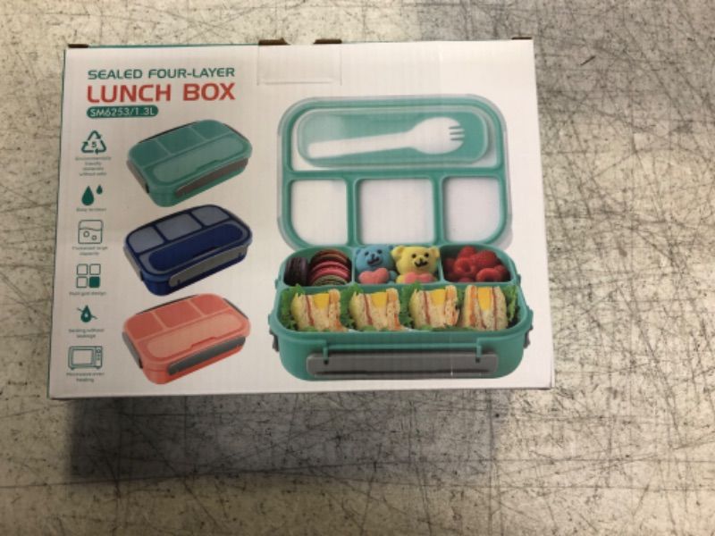 Photo 3 of Amathley Lunch Box Kids,Bento Box Adult Lunch Box,Lunch Containers for Adults/Kids/Toddler,1300ML-4 Compartment Bento Lunch Box,Microwave & Dishwasher & Freezer Safe,BPA Free (Green)