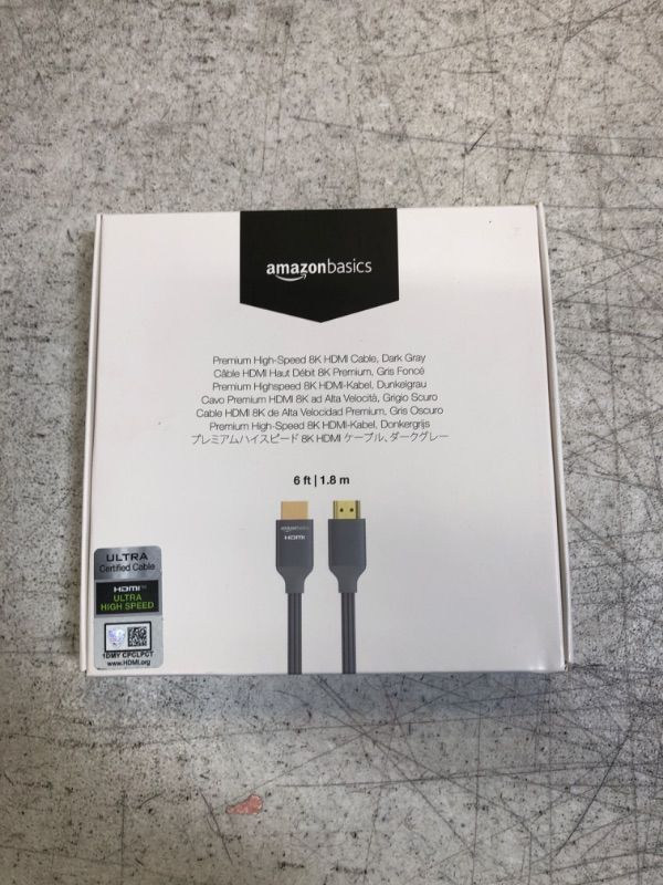Photo 2 of Amazon Basics High-Speed HDMI Cable (48Gbps, 8K/60Hz ) - 6 Feet, Dark Gray 1 Dark Gray 6 Feet