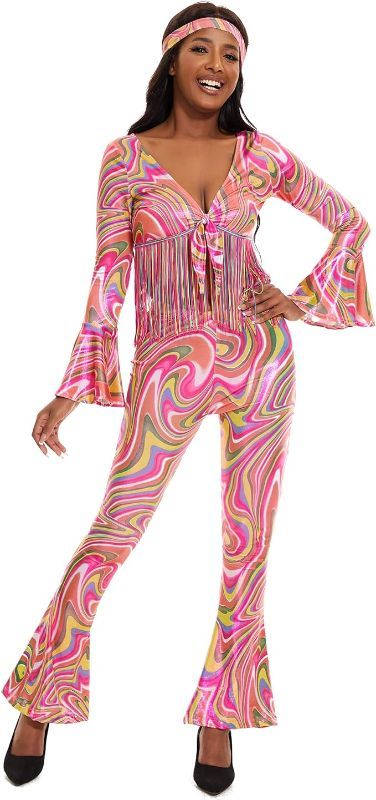 Photo 1 of Pixiemain Women's Hippie Costume Adult 70s Outfits Costume 60s Disco Costume Dress for Girls Medium 