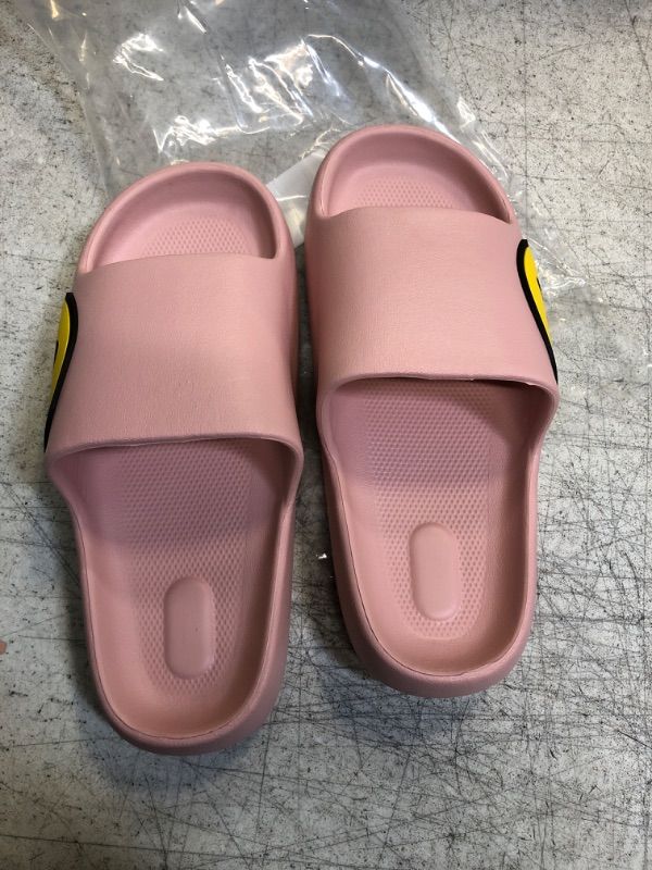 Photo 2 of Coundymer Sandals for Girls and Boys Sandals for Women and Men,Pillow Slides EVA Anti-Slip Indoor & Outdoor Kids Slippers Smile Face House Casual Shower Shoes 8/9W
