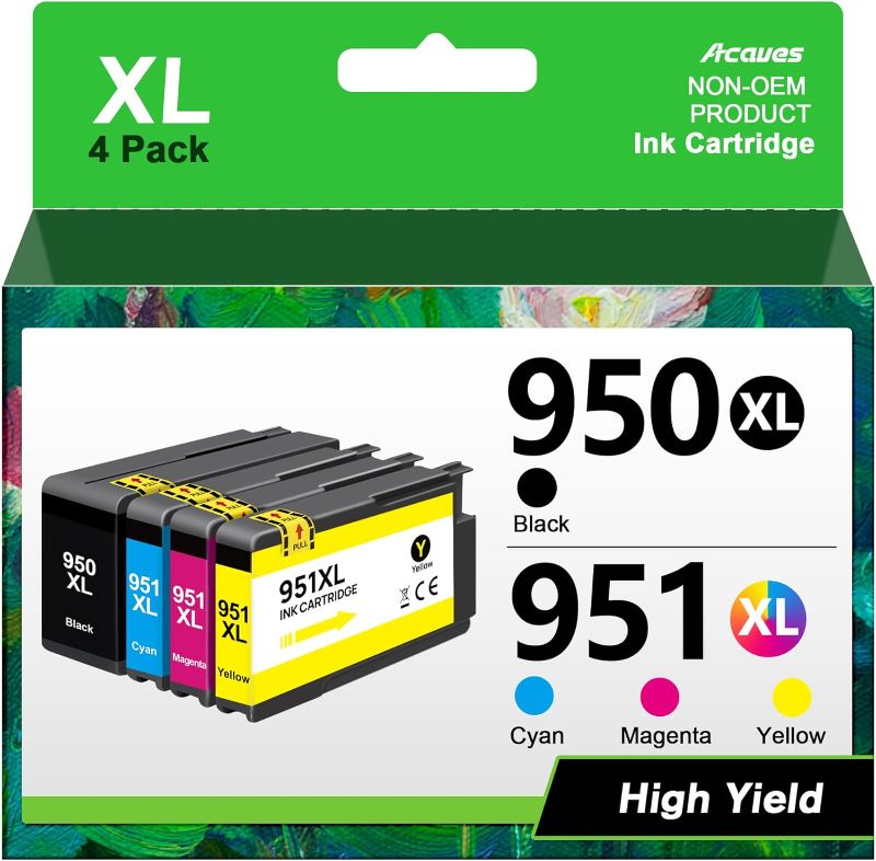 Photo 1 of Acaves 950XL 951XL Combo Pack High Yield Replacment for HP 950 951 Ink Cartridges Work with HP OfficeJet Pro 8100 8110 8600 8610 8615 8616 8620 8625 8630 8640 8660 Printers, 4 Pack