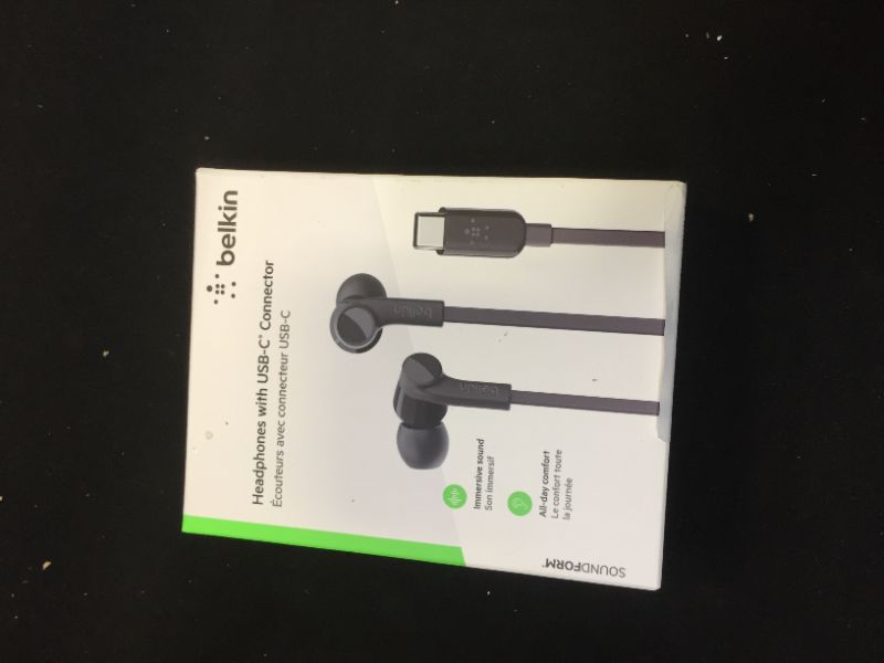 Photo 3 of Belkin SoundForm Headphones - Wired In-Ear Earphones With Microphone - Wired Earbuds For iPad Mini, Galaxy, Huawei, & More With USB-C Connector (USB-C Headphones) (Black)
