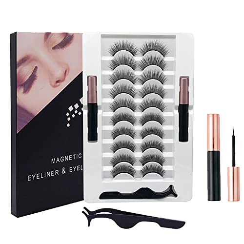 Photo 1 of [10 Pairs] Magnetic Eyelashes and Eyeliner Kit, Reusable Magnetic Lashes with Eyeliner and Tweezers, 3D Natural Look False Eyelashes, No Glue Needed (10pairs)
