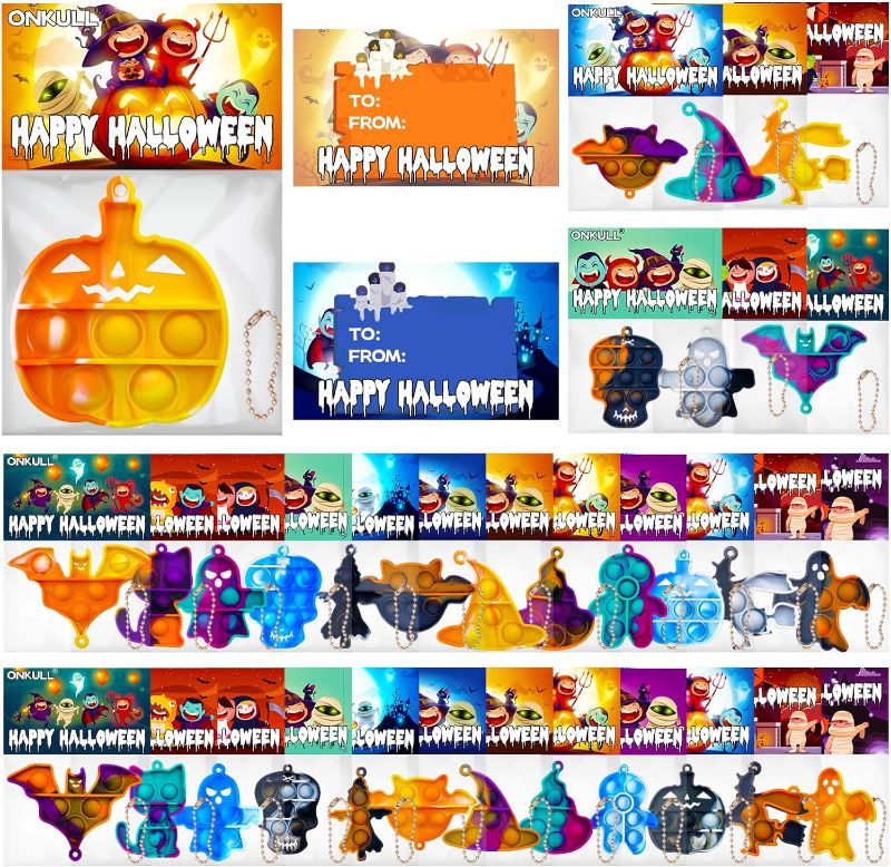 Photo 1 of Halloween Party Favors, Halloween Pop Fidget Toys Pack,Halloween Supplies for Kids 4-8 8-12,Relieves Stress Anxiety Toys Pop Keychain Bulk,Classroom Rewards(24 PCS Keychain Toys+24 PCS Greeting Card)
