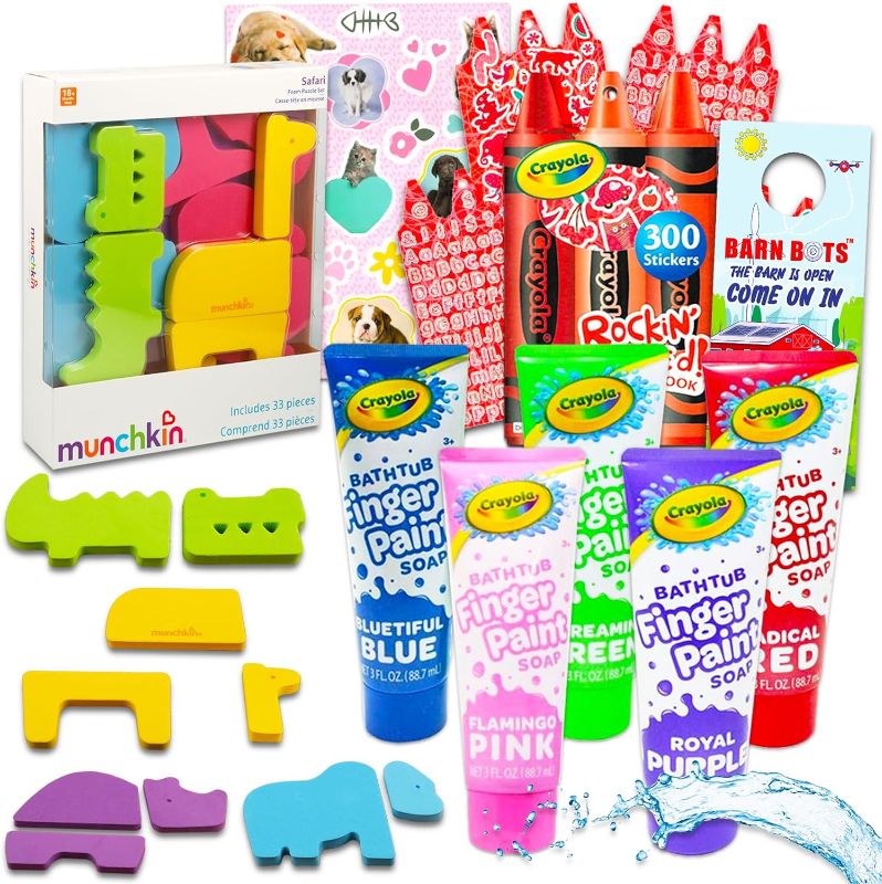 Photo 1 of Crayola Bath Set Shower Toys Bundle - 6 Pc Crayola Kids Bathroom Set with Crayola Bath Paint, Bath Foam Puzzle Toys, and Stickers
