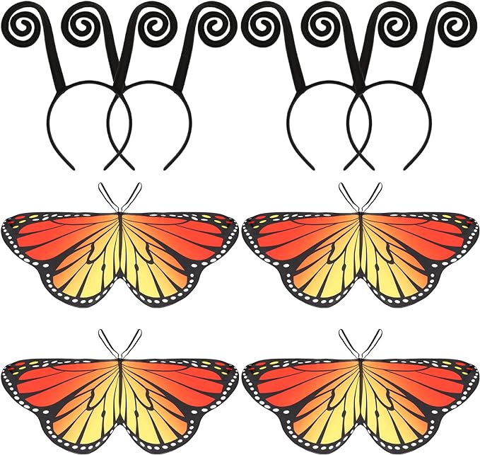 Photo 1 of 8 Pcs Butterfly Costume Include 4 Butterfly Wings Fairy Wings Butterfly Cape with Elastic Straps and 4 Butterfly Headband for Girls, Butterfly Wings for Girls Toddler Halloween Cosplay Festival
