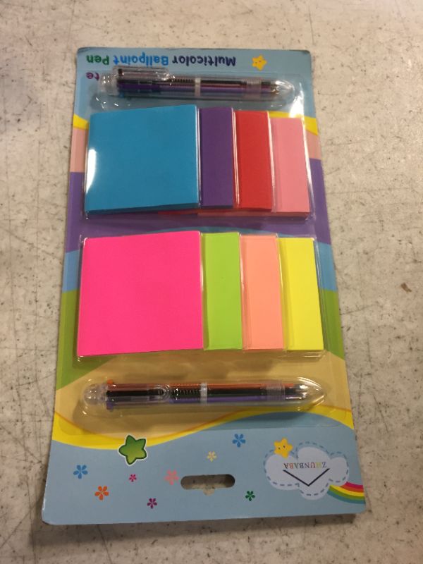 Photo 2 of ZHUNBABA Sticky Notes (8Pads),3x3 Sticky Notes 50 Sheets,2 Multicolor Pen in One,Colored Ballpoint Pens Sticky Pads Posted Notes for Home Office School Supplies, Party Favors, Desk Accessoriess.