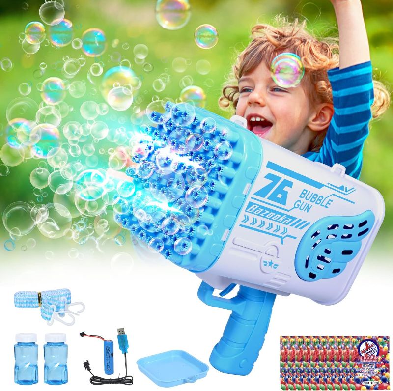 Photo 1 of Bazooka Bubble Gun, Bubble Machine Gun with 69 Holes & Led Lights,Gaint Bubble Blower Bubble Maker for Party Wedding Outdoor Indoor Toy with Refill Solution Gift for Kids Boys,005-- BLUE 
