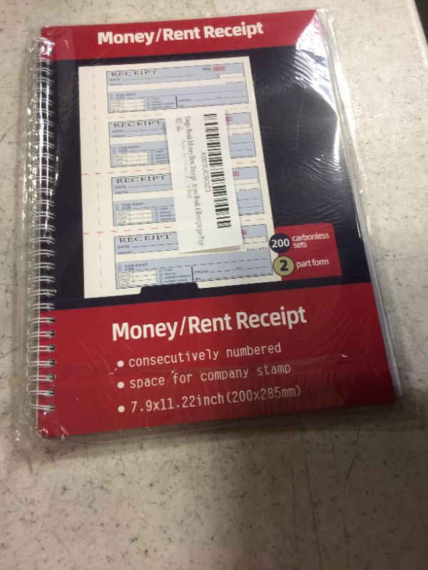 Photo 2 of Adams Money and Rent Receipt Book, 2-Part Carbonless, 7-5/8" x 11", Spiral Bound, 200 Sets per Book, 4 Receipts per Page (SC1182), White/Canary
