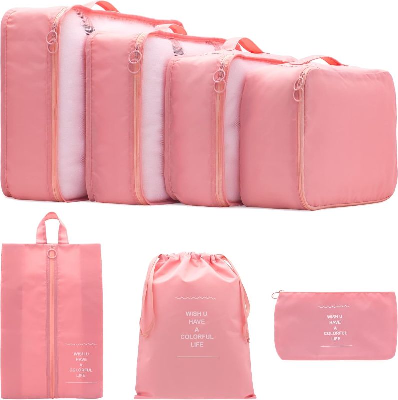 Photo 1 of 7 Set Packing Cubes Clothes Storage Bag Luggage Packing Organizers for Travel Accessories PAZIMIIK Pink
