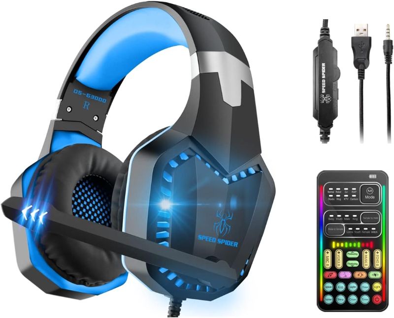 Photo 1 of sktome Gaming Voice Changer Headset with Mic, Cool LED Light Over-Ear Headphones with Volume Control, Noise Reduction Voice Changer Gaming Headset for PS4/PS5/Xbox One/PC/Phone/Laptops(Blue)
