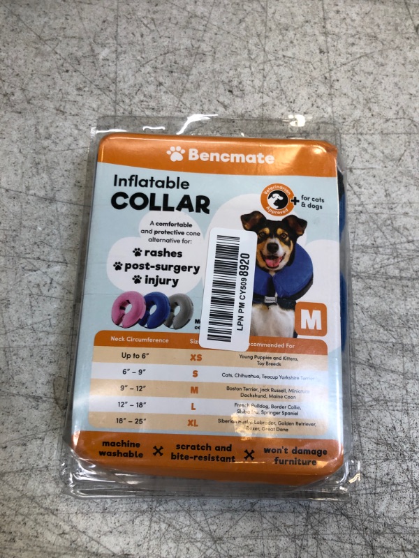 Photo 2 of BENCMATE Protective Inflatable Collar for Dogs and Cats - Soft Pet Recovery Collar Does Not Block Vision E-Collar (Medium, Blue) [Neck:8"-12"] Medium Blue