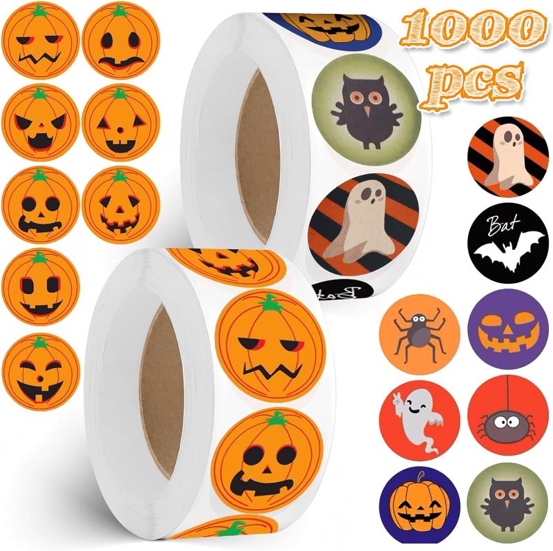 Photo 1 of 1000 Pcs Halloween Stickers Rolls for Kids, Bat Spider Stickers Bulk, 16 Designs, Bottle Stickers, Label Stickers, Envelope Seals for Halloween Pumpkin Decorations
