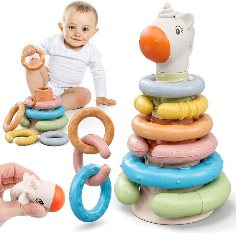 Photo 1 of XQW Baby Stacking Rings Toys,Baby Rings Toy Links,Montessori Stacking Toys for Toddlers 1-3, Stem Stacking Tower Stacking Blocks Sensory Toys for Babies 6-12 Months
