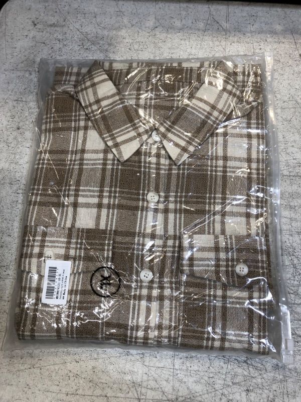 Photo 1 of EVALESS Color Block Plaid Shacket Jacket Womens Fall Fashion 2023 Outfits Long Sleeve Button Down Flannel Shirts Coats Khaki XL