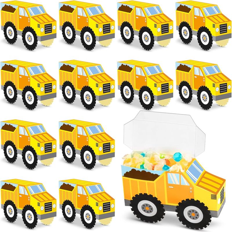 Photo 1 of 12 Pieces Construction Party Goodie Favor Box Construction Truck Candy Boxes Gift Boxes Construction Truck Birthday Party Supplies Paper Boxes for Kids Boys Theme Party Baby Shower Decorations