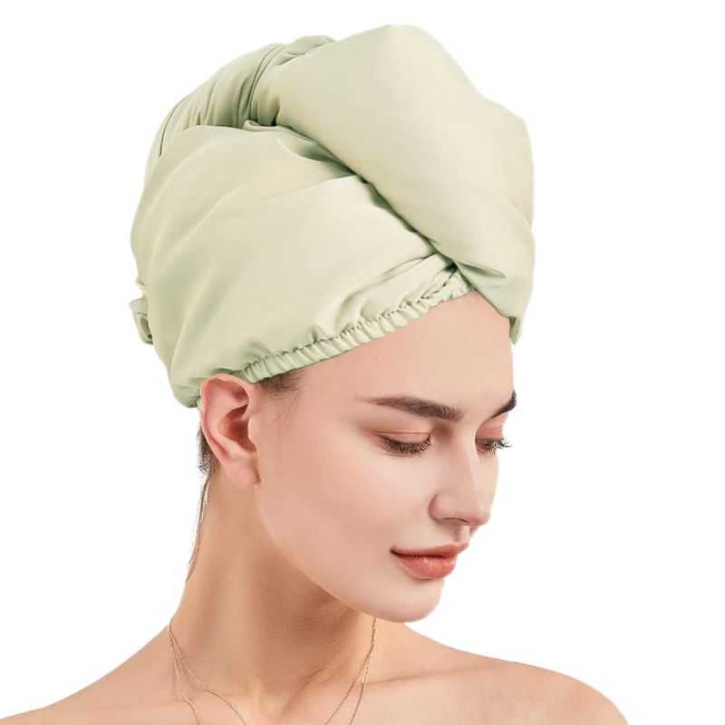 Photo 1 of Amamba Silk Microfiber Hair Towel Wrap for Women,Hair Towels for Wet Hair,Super Absorbent Quick Dry Hair Turban for Curly Long Thick Hair?Chartreuse?
