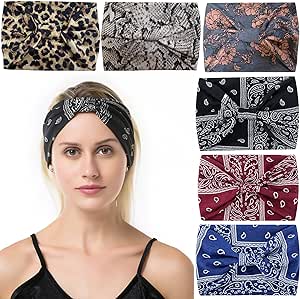 Photo 1 of GORGOU 6pcs Boho Headbands for Women Wide Printing Head Bands Knoted Hair Band Non Slip Sports Sweat Band African Turbans Headband Womens Head Wraps Stretchy Hairband Girls Hair Accessories
