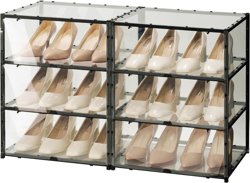 Photo 1 of FIDUCIAL HOME 12 Pairs High Clear Shoe Storage Box Stackable Shoe Display Case Space Saving Sneaker Container Bin Holder for Closet Entryway, Fit Size 11
