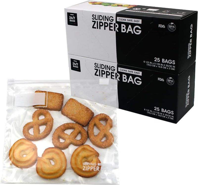 Photo 1 of 50 Slider Small Food Storage Bags, Snacks & Food, Expandable Bottom, Secure Slider Seal, BPA-Free, Easy Open On The Go. Pack of 2
