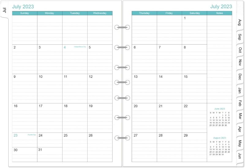 Photo 1 of 2023-2024 Monthly Planner Refill, 14 Months Planner Runs from November 2023 to December 2024, Two Pages Per Month, 7-Hole Refill Planner with Tabs, Desk Size 4, 5.8" x 8.3", Ocean
