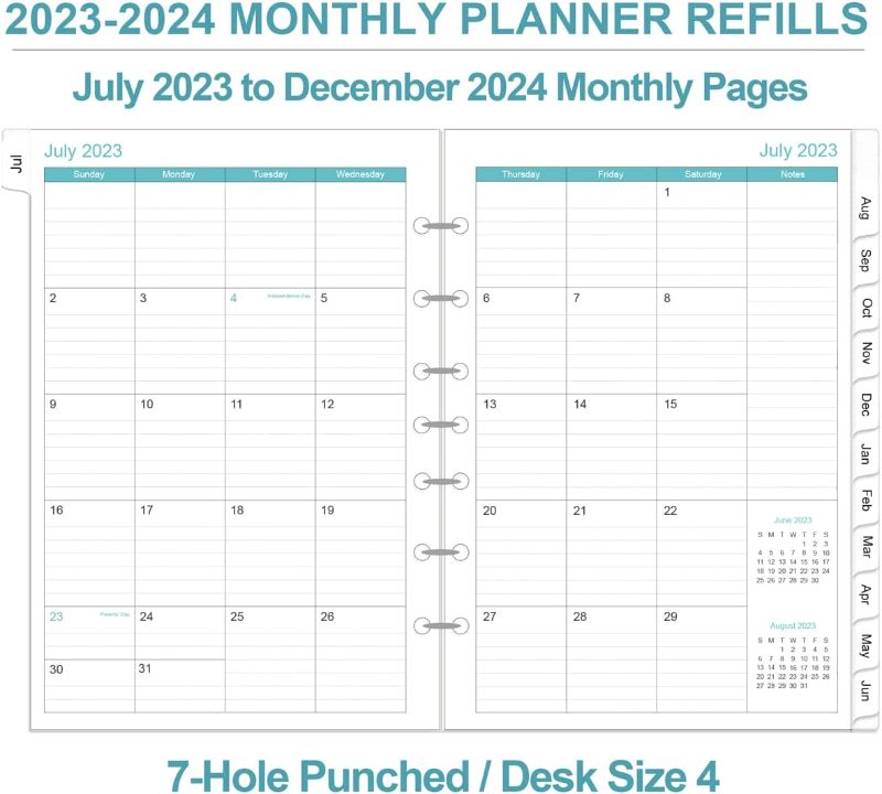 Photo 1 of 2023-2024 Monthly Planner Refill, 14 Months Planner Runs from November 2023 to December 2024, Two Pages Per Month, 7-Hole Refill Planner with Tabs, Desk Size 4, 5.8" x 8.3", Ocean
