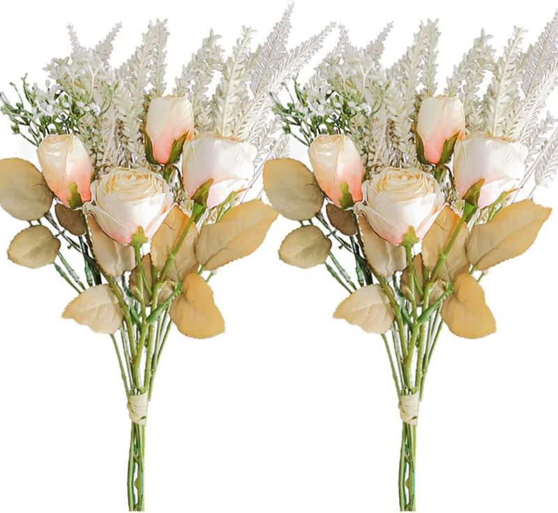 Photo 1 of Artificial Dried Flowers Fake Silk Rose Flower Arrangements 2 Packs of Plastic Wheat Ears Bouquet Decor Home Decoration Centerpieces (Champagne)
