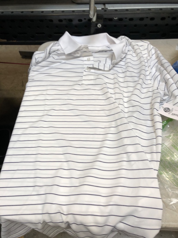 Photo 2 of Amazon Essentials Men's Regular-Fit Quick-Dry Golf Polo Shirt (Available in Big & Tall) Recycled Polyester White Stripe Large