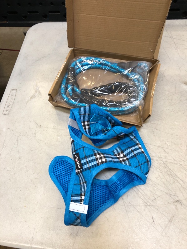 Photo 1 of BLUE AND WHITE PLAID DOG HARNESS WITH LEASH 