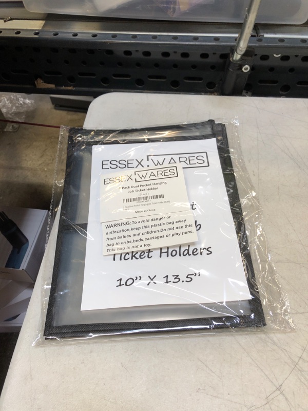 Photo 2 of 5 Pack Dual Hanging Job/Shop Ticket Holder (Black) - by Essex Wares - Use in Your Business or in a Classroom. Fits Standard 8.5 X 11 Sheets of Paper Plus Front Pocket to Store Small Items.