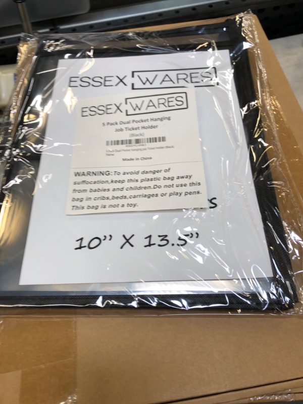 Photo 2 of 5 Pack Dual Hanging Job/Shop Ticket Holder (Black) - by Essex Wares - Use in Your Business or in a Classroom. Fits Standard 8.5 X 11 Sheets of Paper Plus Front Pocket to Store Small Items.