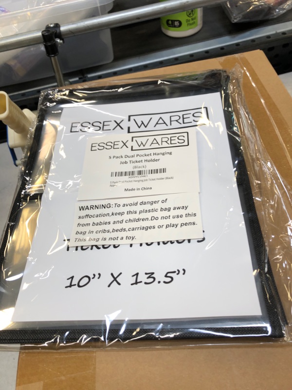 Photo 2 of 5 Pack Dual Hanging Job/Shop Ticket Holder (Black) - by Essex Wares - Use in Your Business or in a Classroom. Fits Standard 8.5 X 11 Sheets of Paper Plus Front Pocket to Store Small Items.