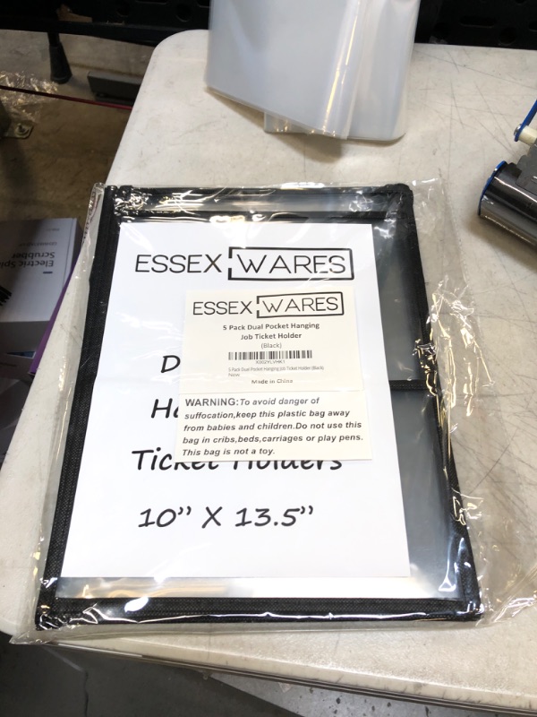 Photo 2 of 5 Pack Dual Hanging Job/Shop Ticket Holder (Black) - by Essex Wares - Use in Your Business or in a Classroom. Fits Standard 8.5 X 11 Sheets of Paper Plus Front Pocket to Store Small Items.