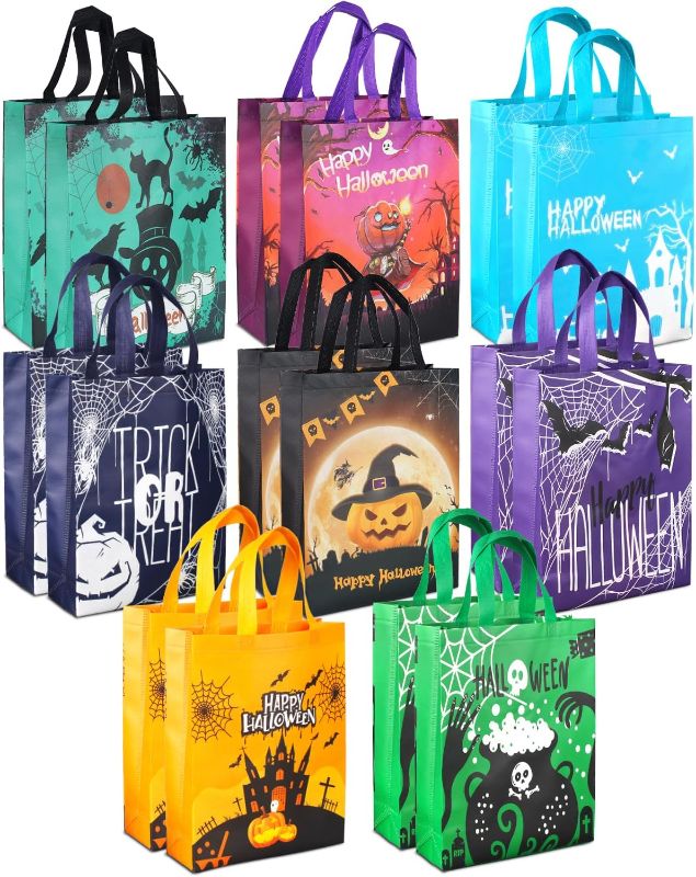 Photo 1 of Aviski 16PCS Halloween Trick or Treat Bags,Halloween Tote Bags with Handles, Large Gift Bags, Multifunctional Non-Woven Halloween Bags for Gifts Wrapping, Halloween Party Supplies, 15×11.8×3.9"
