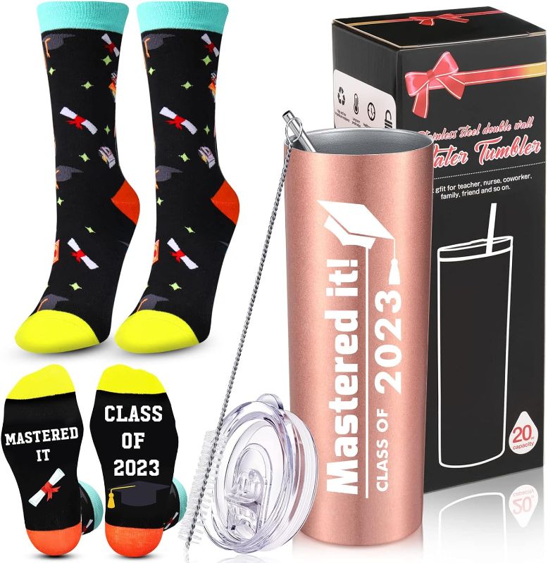 Photo 1 of Eaasty Graduation Gifts 2023 Mastered It Class of 2023 Gifts Including Novelty Socks 20 oz Water Tumbler for School Graduates (Rose Gold)
