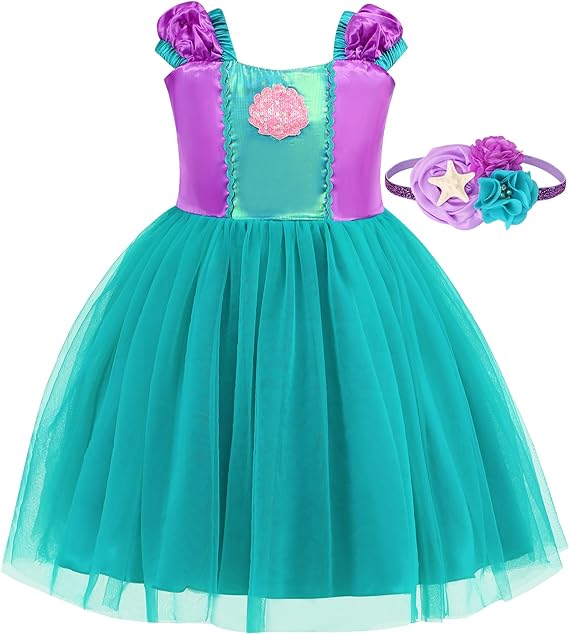 Photo 1 of ICECUTE Mermaid Costumes for Toddler Girls,Mermaid Dress for Kids,Birthday Halloween Party Dress Up Outfits
