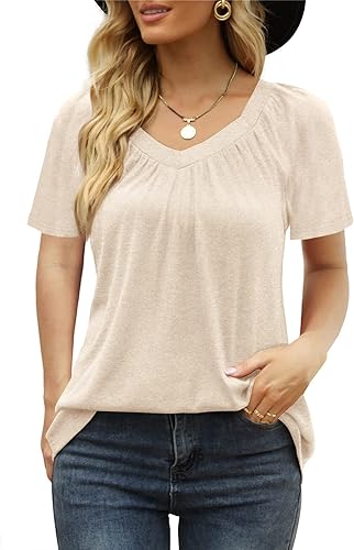 Photo 1 of Haloumoning Womens Tops Summer V Neck T Shirts Casual Loose Short Sleeve Tunic Tops
 - SIZE L 