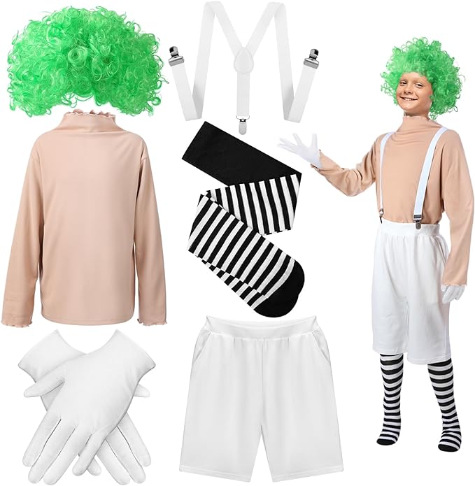 Photo 1 of Xtinmee 6 Pieces Halloween Boys Chocolate Factory Worker Costume Book Character Costumes for Kids Halloween Outfit

