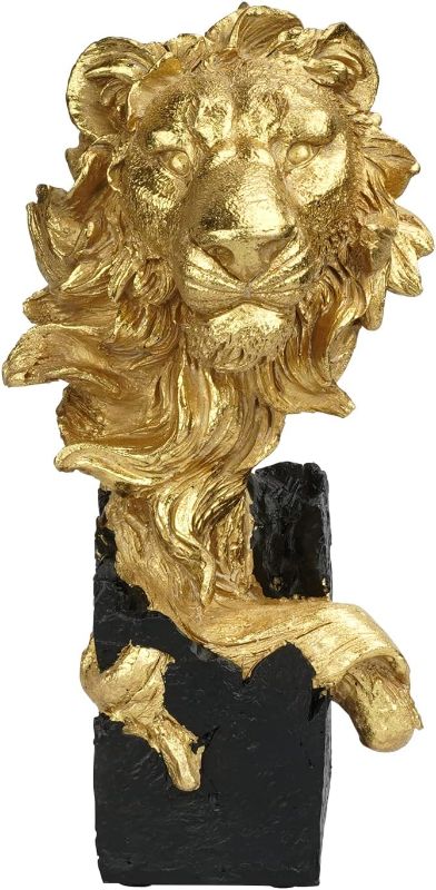 Photo 1 of YRQDECO Lion Head Lion Bust Statue Decor in 9.15”H, Lion Collectible Table Top Figurine for Home,Office,Living Room,Working Studio.
