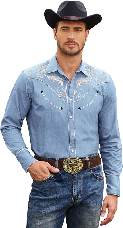 Photo 1 of COOFANDY Men's Western Cowboy Shirt Casual Long Sleeve Button Down Cotton Shirts ( LARGE ) 
