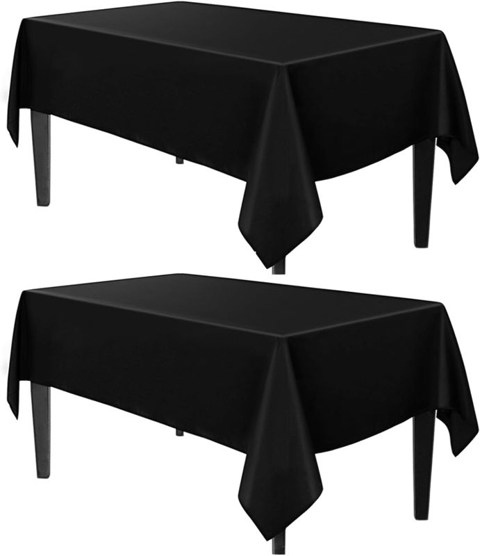 Photo 1 of Aocoz Black Tablecloth 60 x 84 Inch - 2 Pack Rectangle Tabelcloths Stain-Wrinkle Resistant Washable Tablecloth Decorative Table Cover for Dining Table Parties, Wedding

