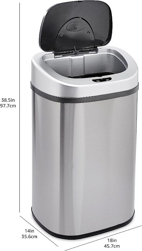 Photo 1 of  Amazon Basics Automatic Hands-Free Stainless Steel D-Shaped Trash Can, 80 Liters, 2 Bins
