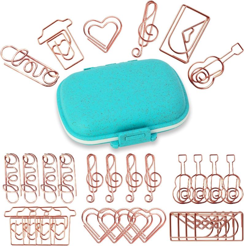 Photo 1 of  Cute Paper Clips Bookmark Note Decoration, 30 Pack Creative Music Love Shaped Paperclips Holder, Office Desk Accessories with Travel Essentials Organizer for Girl Women Gift (Rose Gold + Blue)
