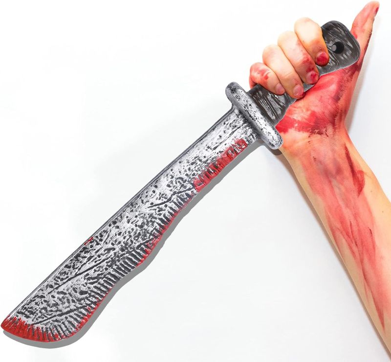 Photo 1 of Halloween Horror Props,Bloody Butcher Knife Toys,Cosplay Costume Prop Accessory Knives Fake Realistic Bleeding Plastic Knife
