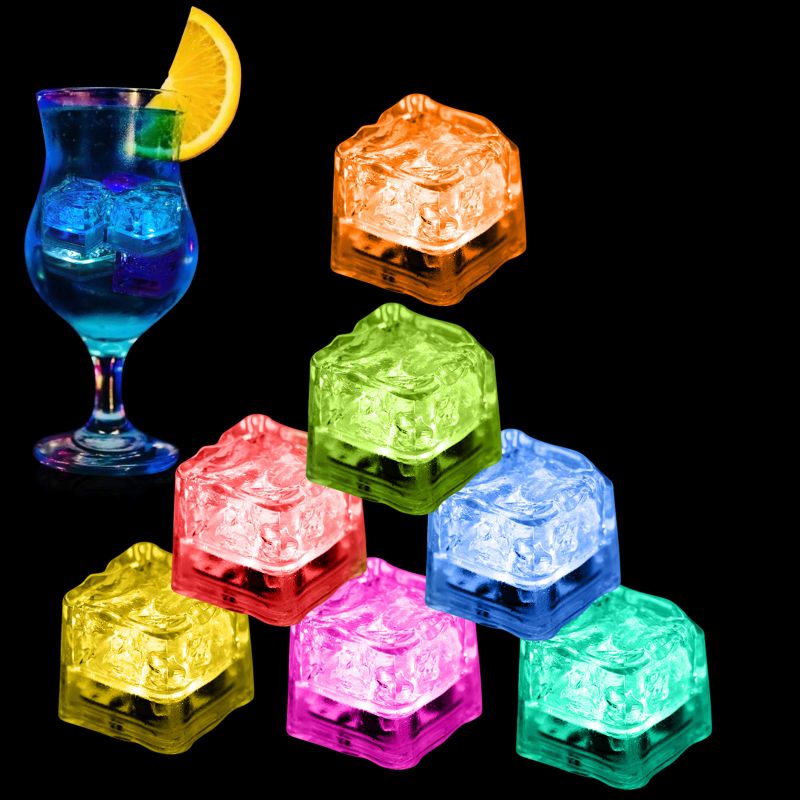 Photo 2 of 12pcs--Light Up Ice Cubes, Multi Color Led Ice Cubes for Drinks with Changing Lights, Reusable Glowing 