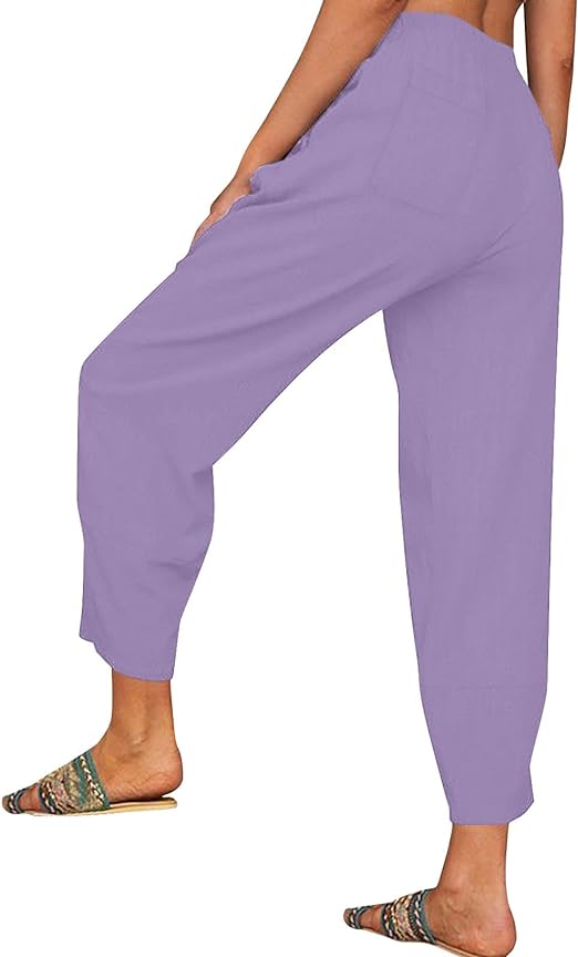 Photo 1 of GLIENST Womens Casual Straight Leg Comfy Palazzo Loose Fit High Waisted Lounge Pajama Capri Pants with Pockets S